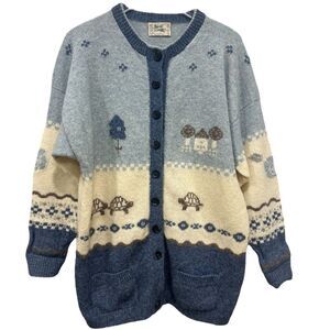 Vtg Annie Laurie Cardigan Sweater Shetland 100% Pure Wool Scotland 1980s Cottage